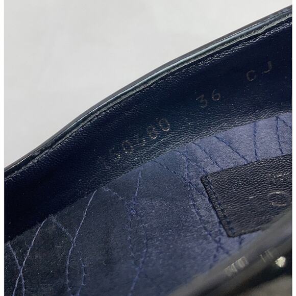 Gucci Black Patent Leather Pumps Silver Buckle Blue Satin Heels Sz EU 36 - Picture 4 of 10